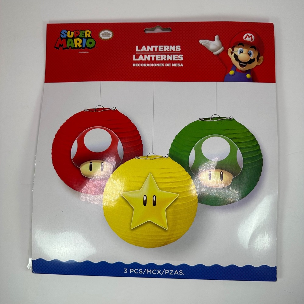 Super Mario Lanterns Party Decorations 3 Pack Paper‎ Mushroom Star Birthday